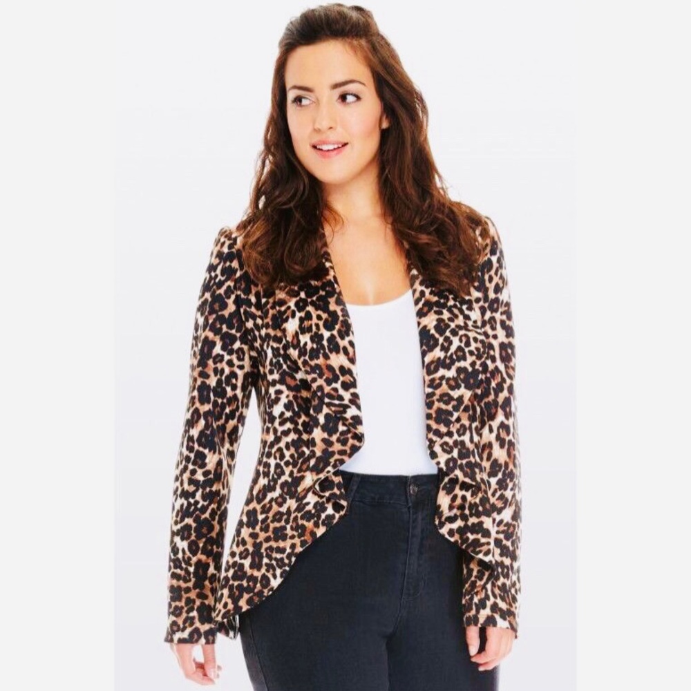 Fashion to figure animal print open blazer